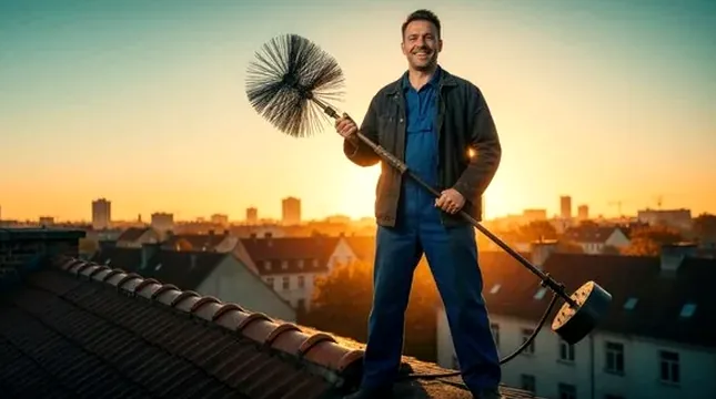 Chimney technician on a rooftop in Plain City